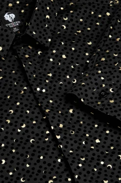 Farrow Black Skinny Fit Shirt With Black And Gold Spot Print