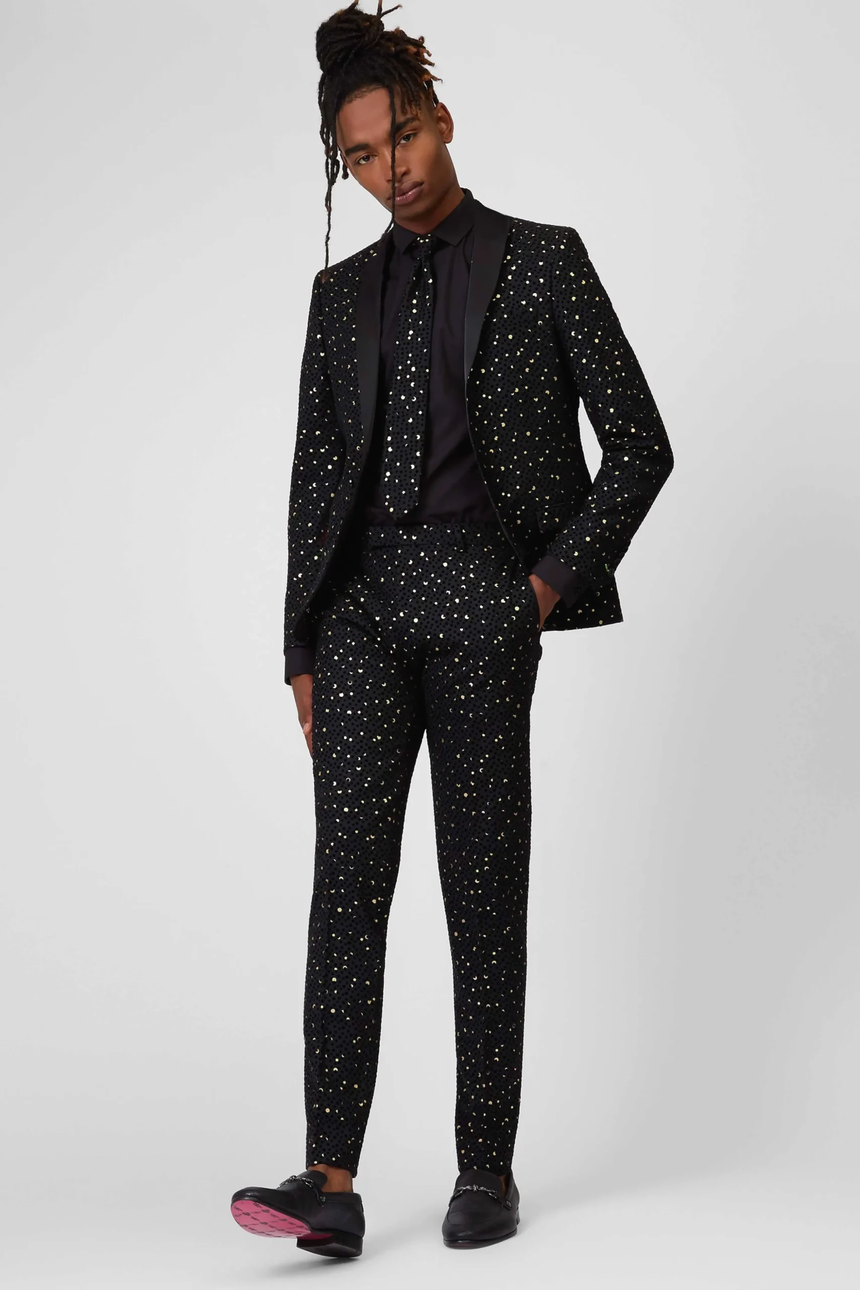 Farrow Skinny Fit Black Polka Dot Tuxedo Suit