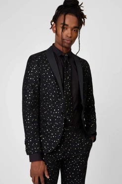 Farrow Skinny Fit Black Polka Dot Tuxedo Jacket