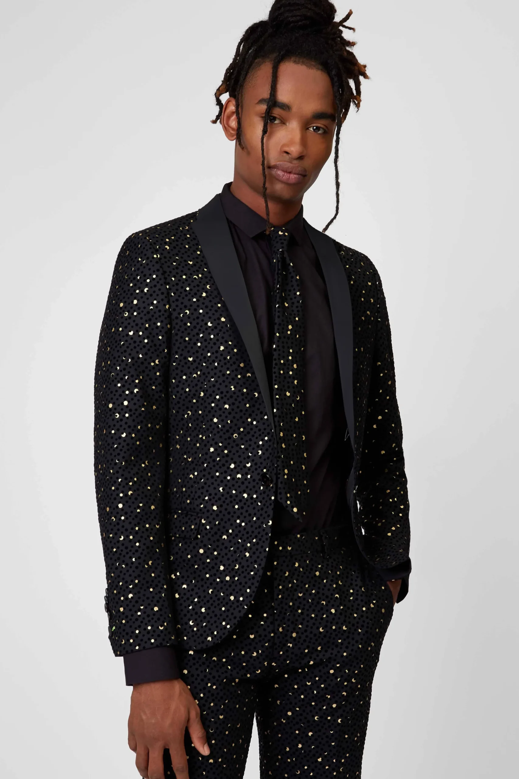 Farrow Skinny Fit Black Polka Dot Tuxedo Suit