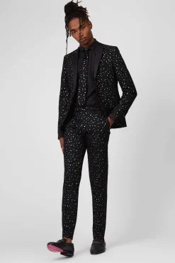 Farrow Skinny Fit Black Polka Dot Tuxedo Jacket