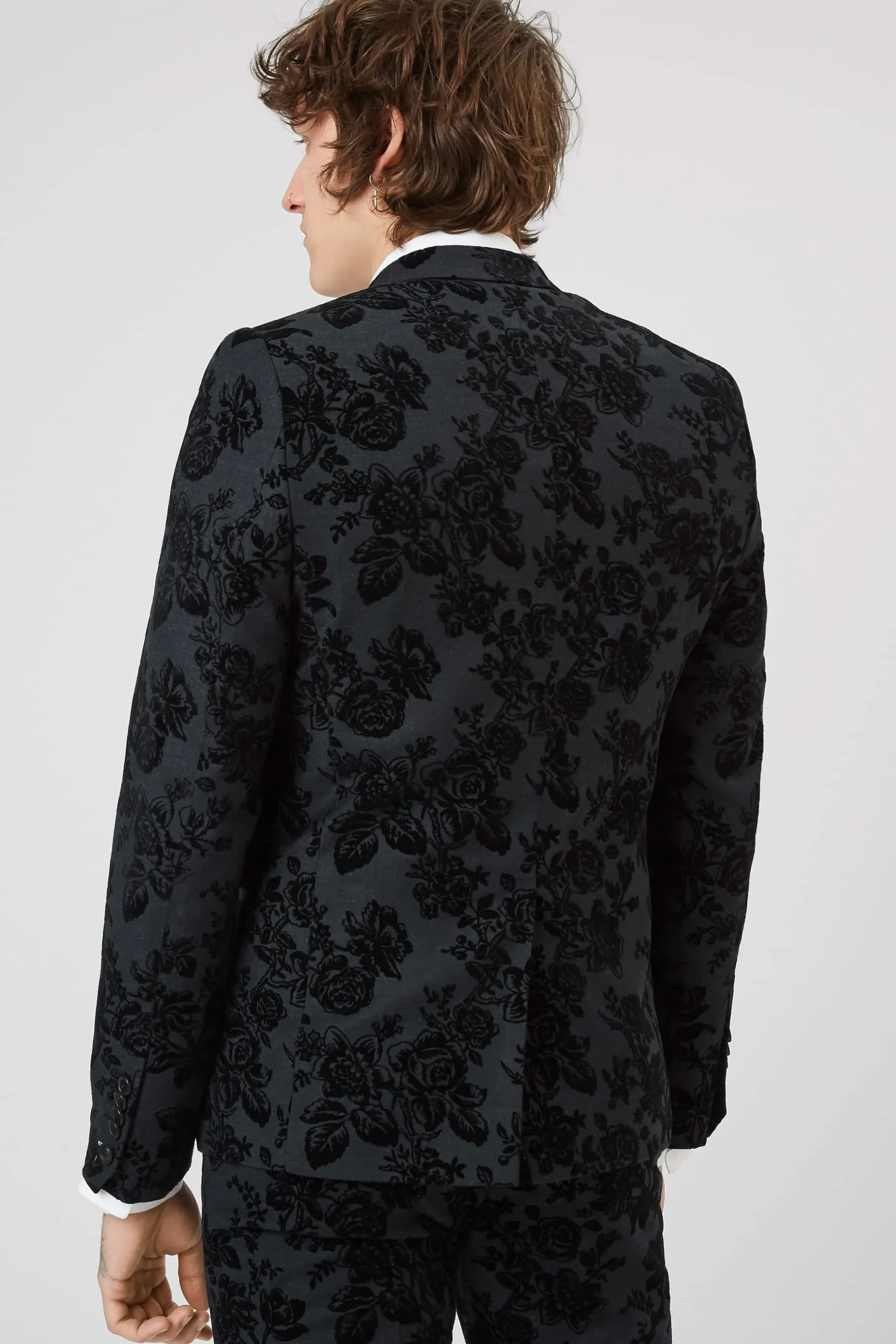 Fleet Skinny Fit Black Floral Tuxedo Suit