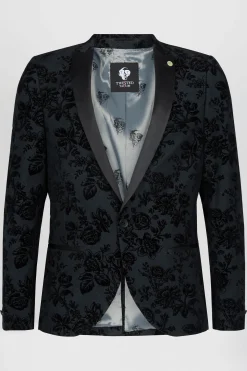 Fleet Skinny Fit Black Floral Tuxedo Suit