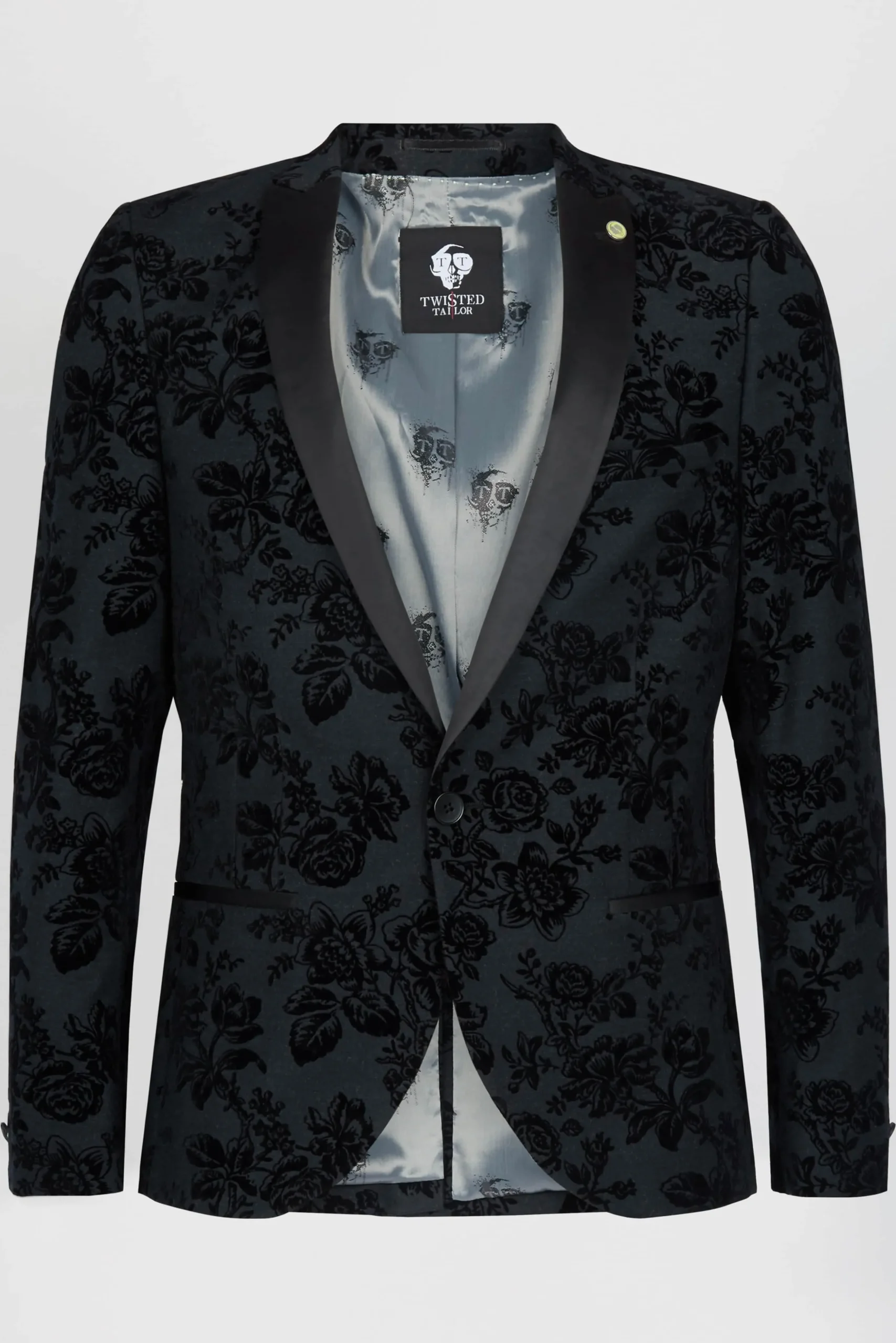 Fleet Skinny Fit Black Floral Tuxedo Suit