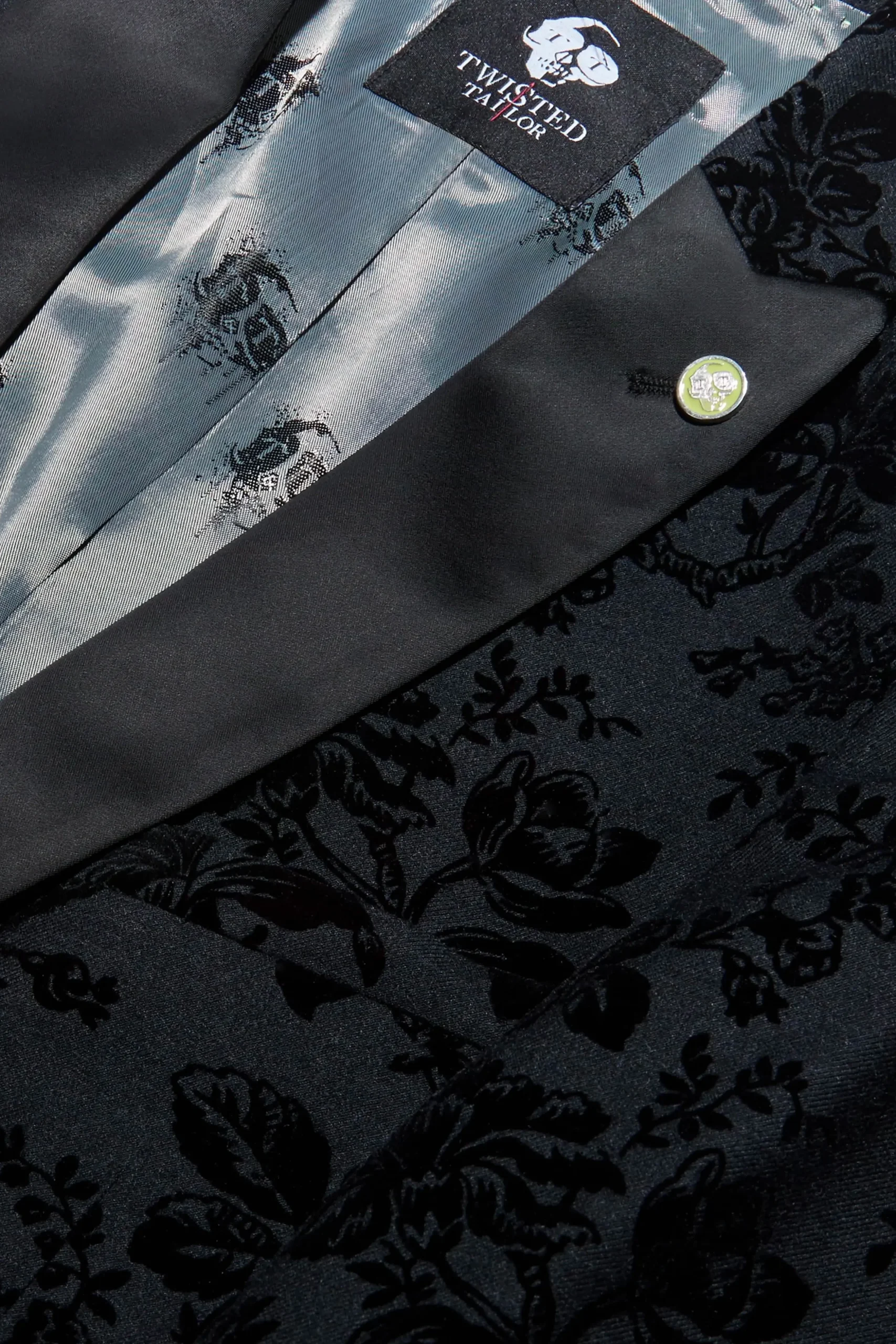 Fleet Skinny Fit Black Floral Tuxedo Suit
