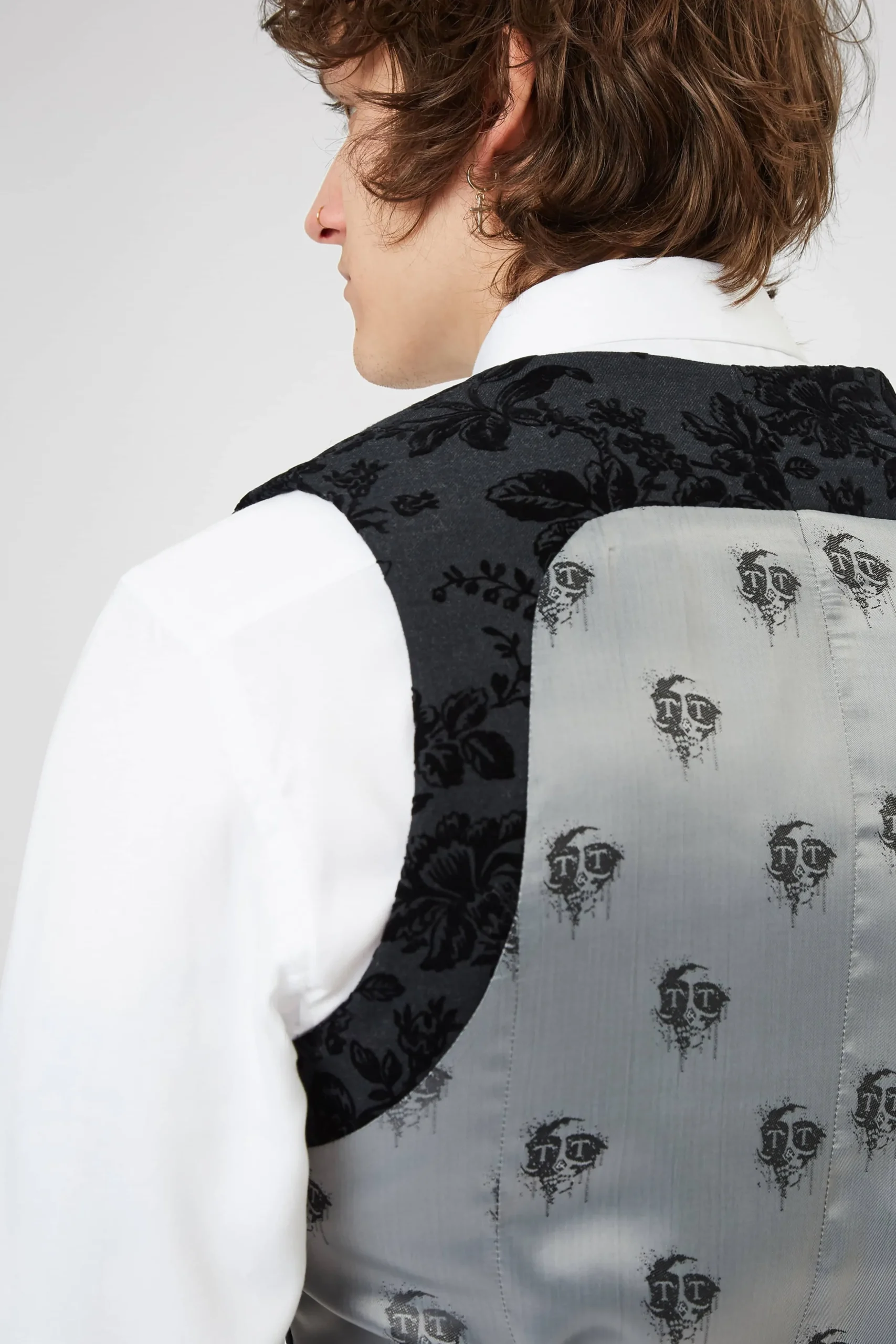 Fleet Skinny Fit Black Floral Tuxedo Waistcoat
