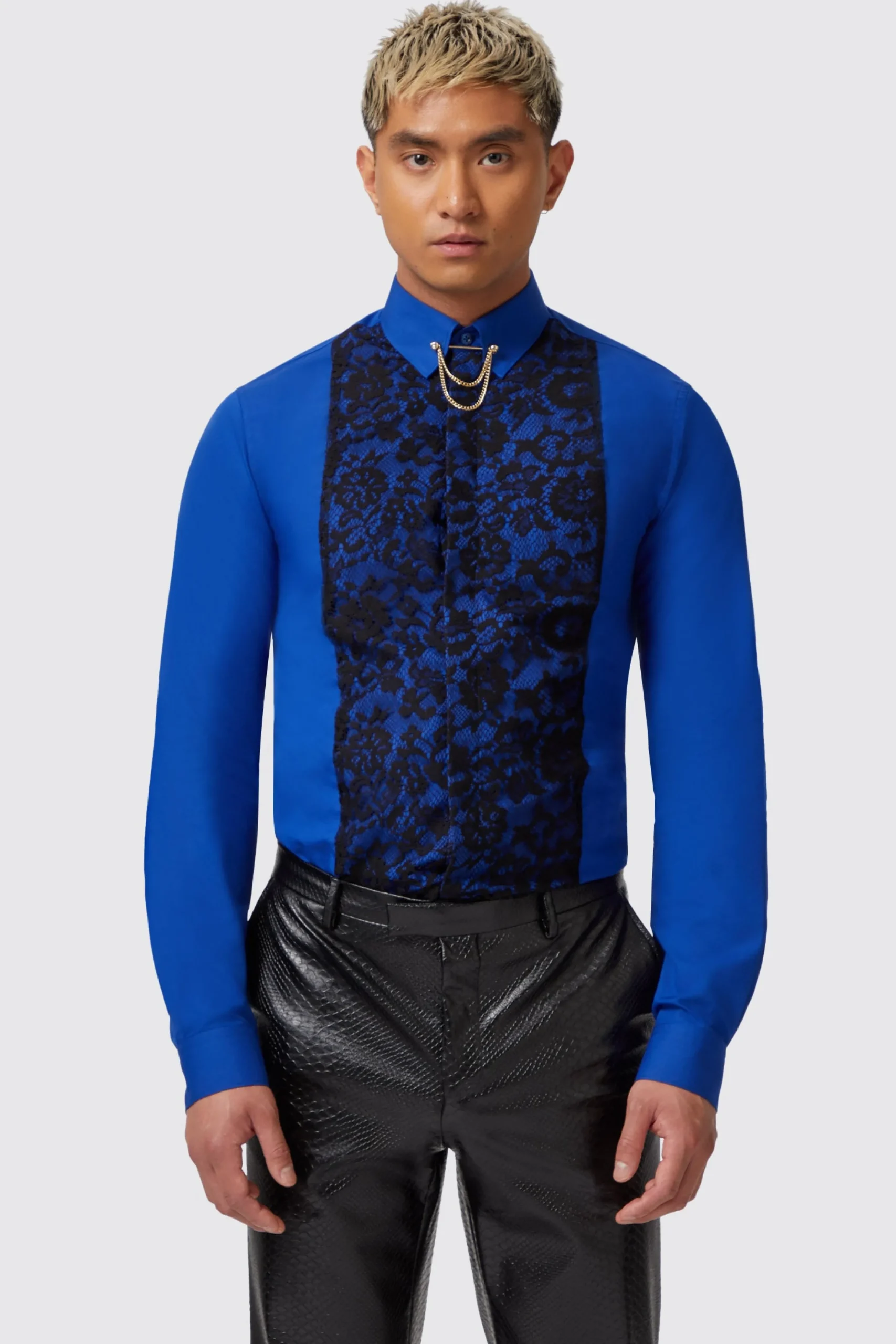 Form Skinny Fit Blue Lace Panel Shirt