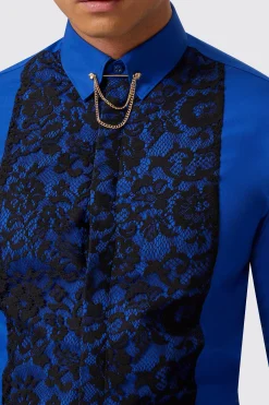 Form Skinny Fit Blue Lace Panel Shirt