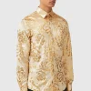 Gaines Slim Fit Champagne Velvet Shirt With Floral Print