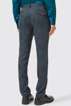 Garland Skinny Fit Black Green Check Trousers