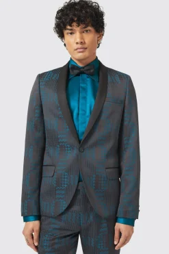 Garland Skinny Fit Black Green Check Suit