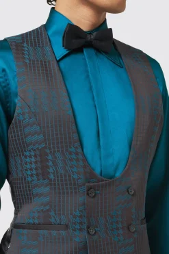 Garland Skinny Fit Black Green Check Waistcoat
