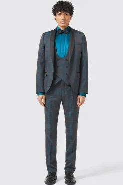 Garland Skinny Fit Black Green Check Waistcoat
