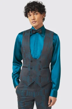 Garland Skinny Fit Black Green Check Suit