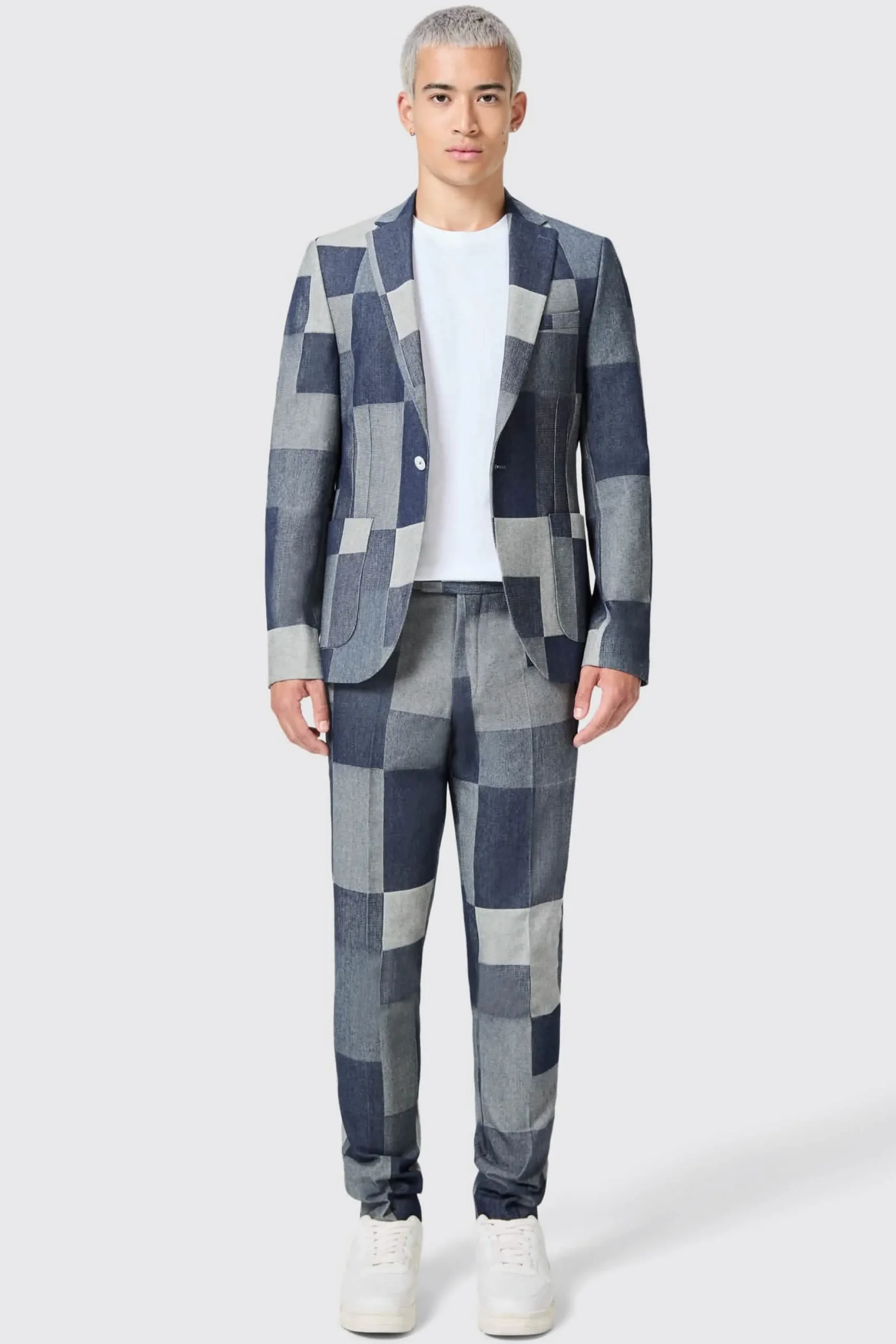 Gasly Slim Fit Blue Denim Patch Suit