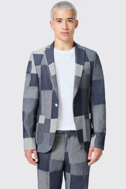 Gasly Slim Fit Blue Denim Patch Suit