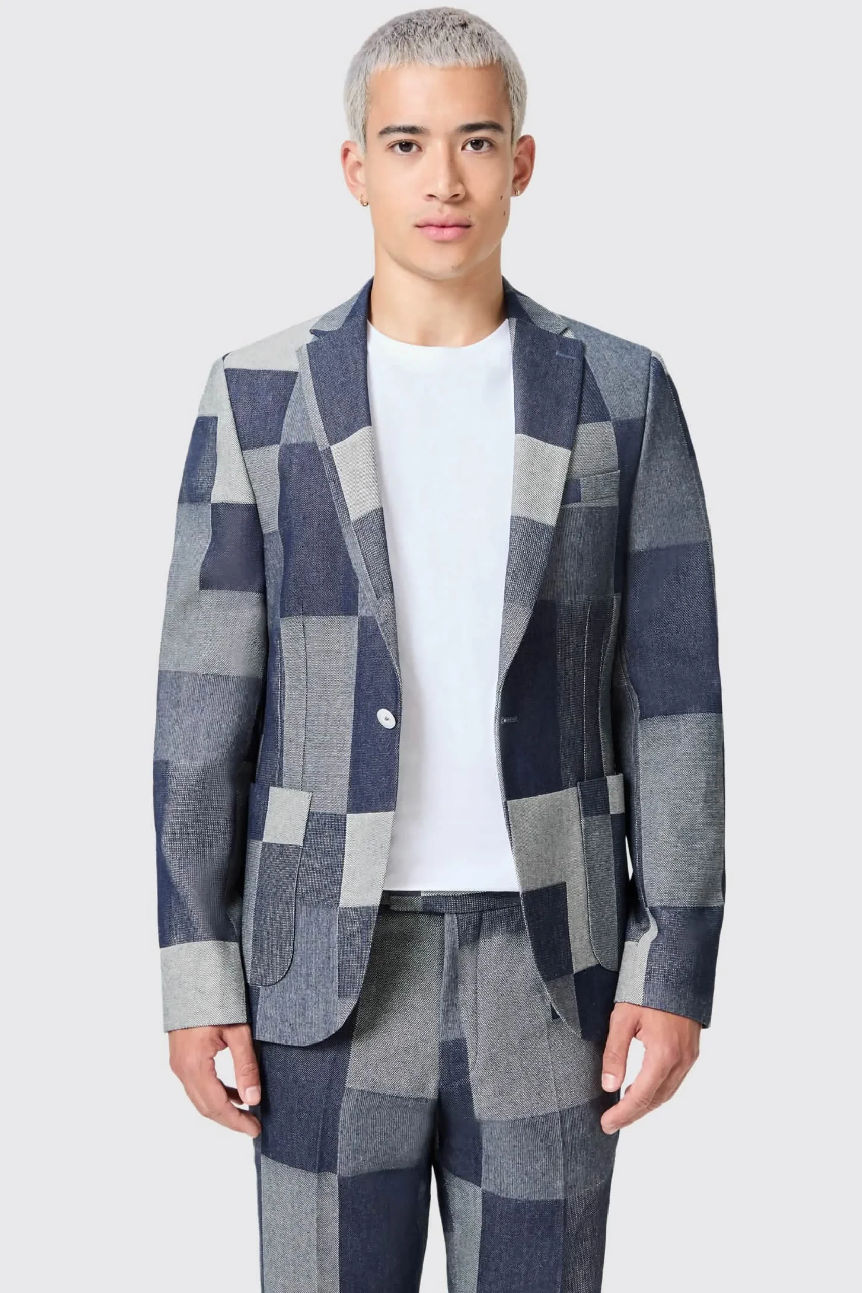 Gasly Slim Fit Blue Denim Patch Suit