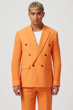 Gaufre Double Breasted Orange Waffle Knit Cotton Jacket