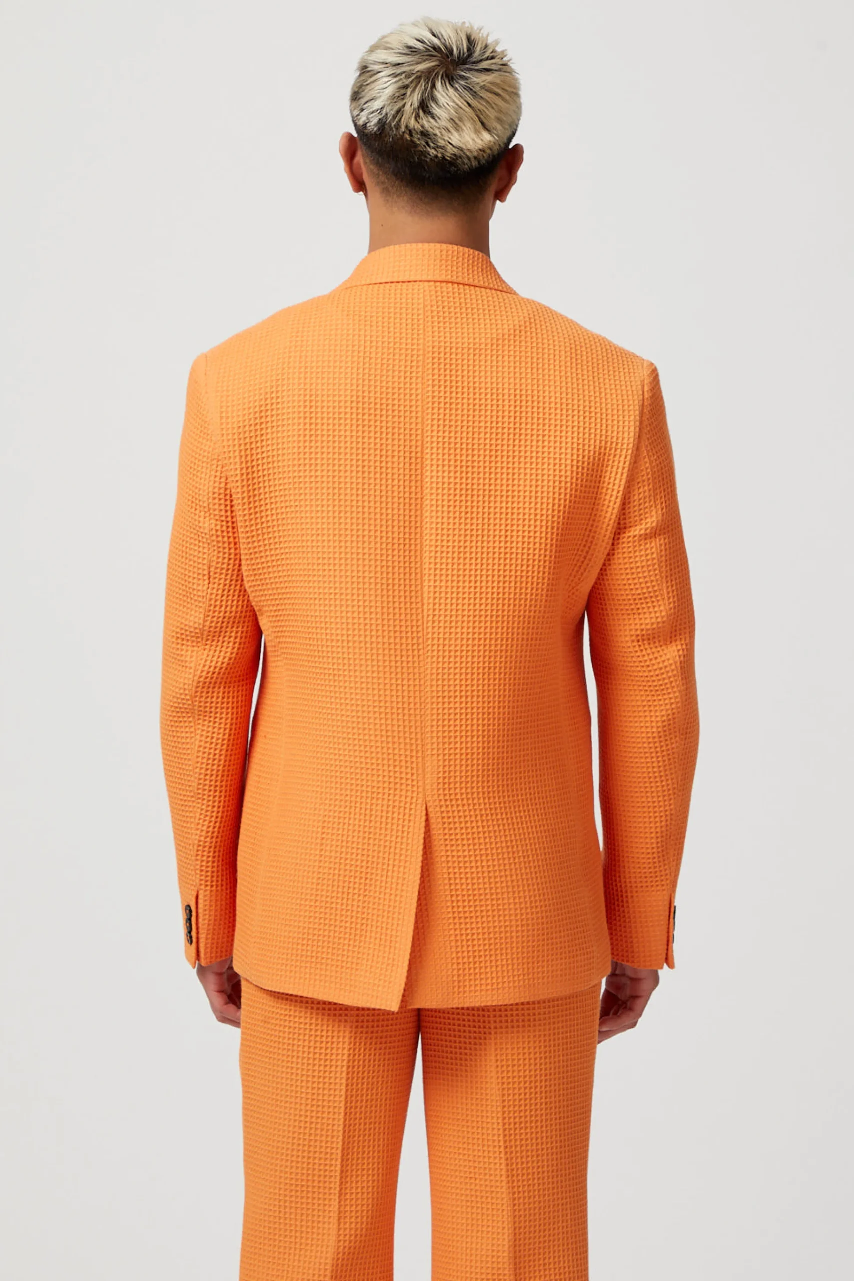 Gaufre Double Breasted Orange Waffle Knit Cotton Jacket