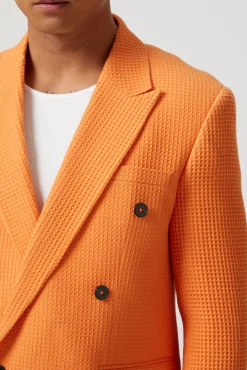 Gaufre Double Breasted Orange Waffle Knit Cotton Suit
