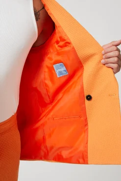 Gaufre Double Breasted Orange Waffle Knit Cotton Jacket