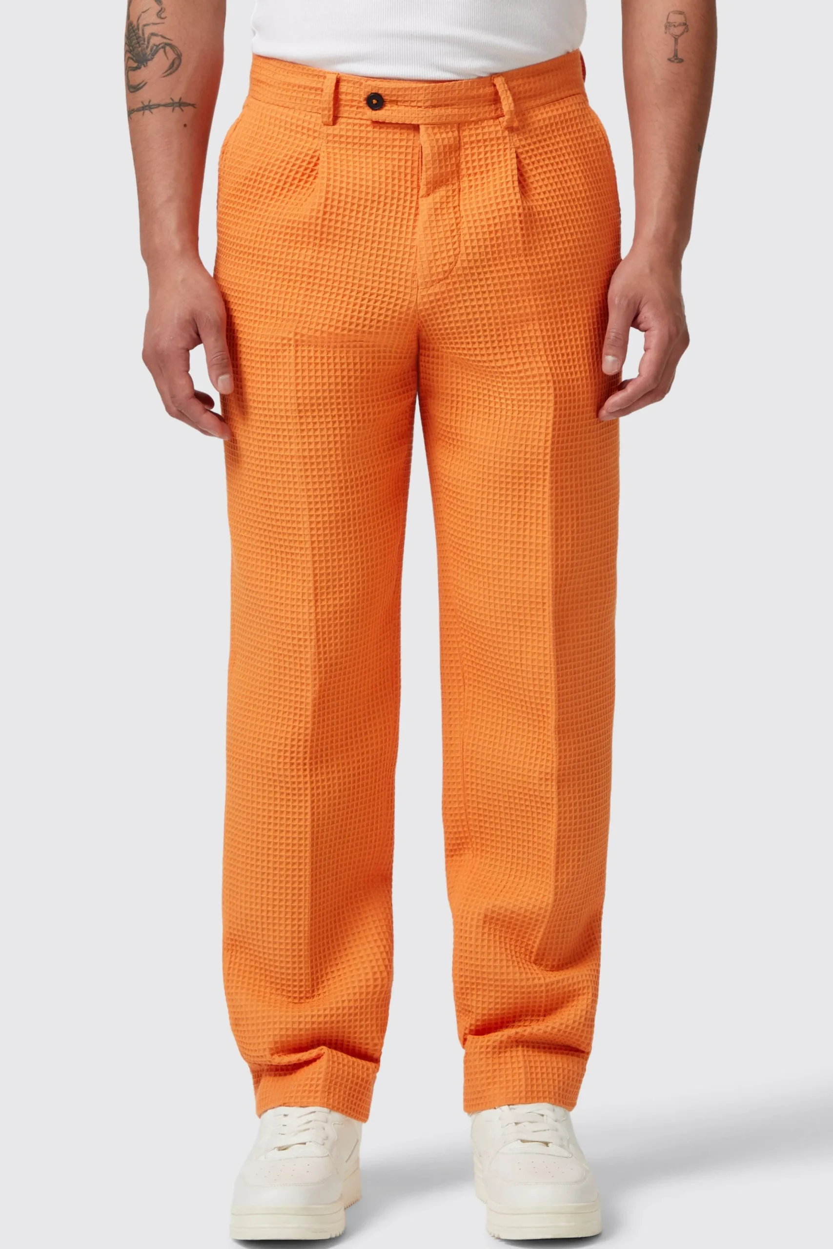 Gaufre Orange Waffle Knit Cotton Trousers