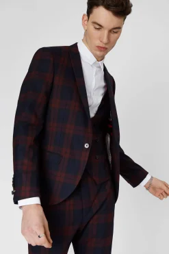 Ginger Skinny Fit Burgundy Tartan Jacket