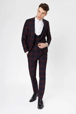 Ginger Skinny Fit Burgundy Tartan Suit