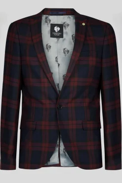 Ginger Skinny Fit Burgundy Tartan Jacket