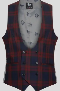 Ginger Skinny Fit Burgundy Tartan Waistcoat