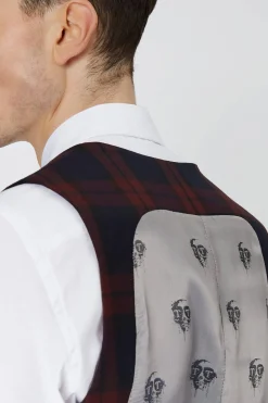 Ginger Skinny Fit Burgundy Tartan Waistcoat