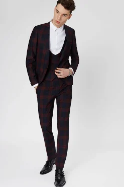 Ginger Skinny Fit Burgundy Tartan Trousers