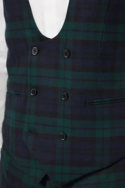 Ginger Skinny Fit Green Tartan Waistcoat