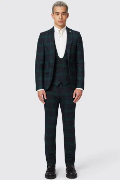 Ginger Skinny Fit Green Tartan Waistcoat