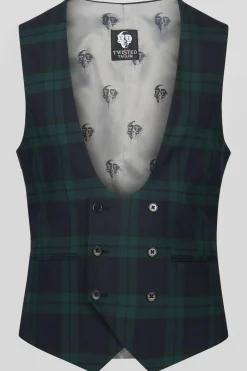 Ginger Skinny Fit Green Tartan Waistcoat
