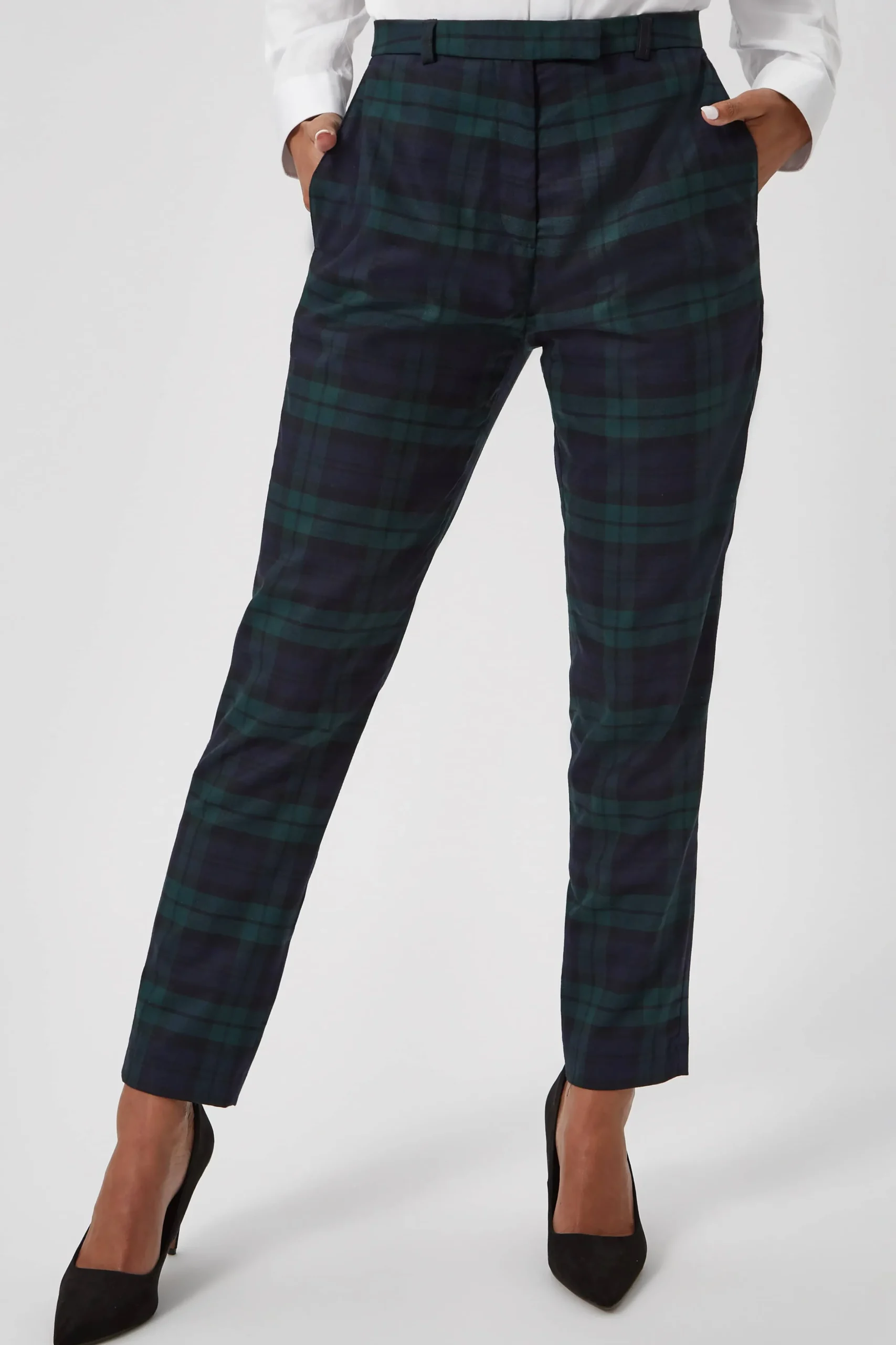 Grace Skinny Fit Green Tartan Trousers