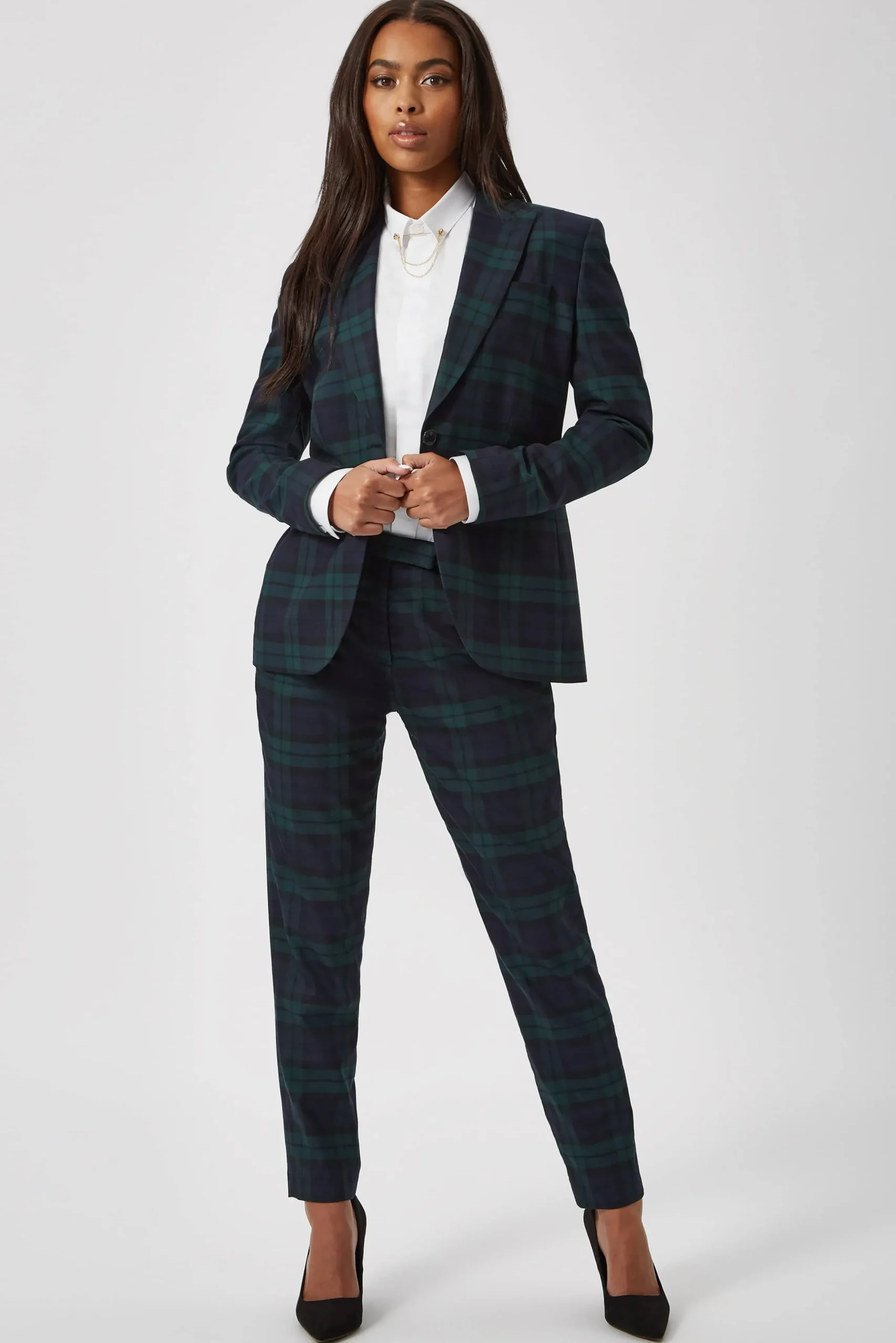 Grace Skinny Fit Green Tartan Trousers