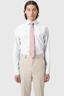 Grafton Slim Fit Spread Collar White Linen Shirt