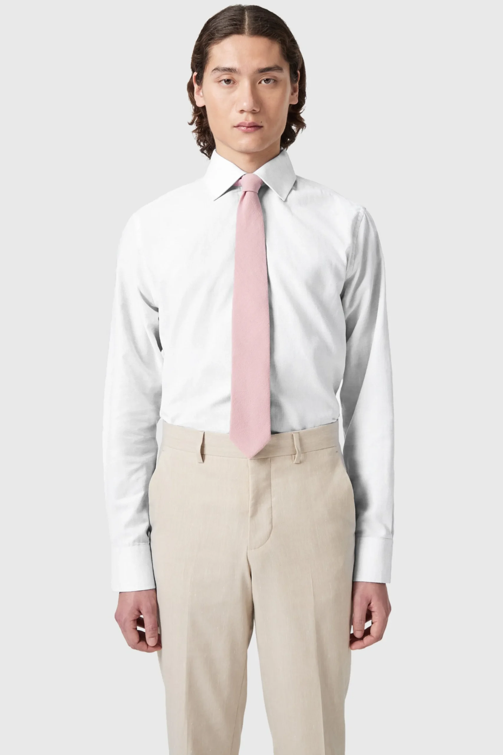 Grafton Slim Fit Spread Collar White Linen Shirt