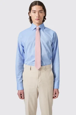 Grafton Slim Fit Spread Collar Blue Linen Shirt