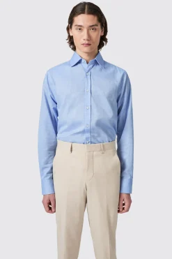 Grafton Slim Fit Spread Collar Blue Linen Shirt