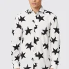 Grosjean Slim Fit White Cotton Star Print Shirt