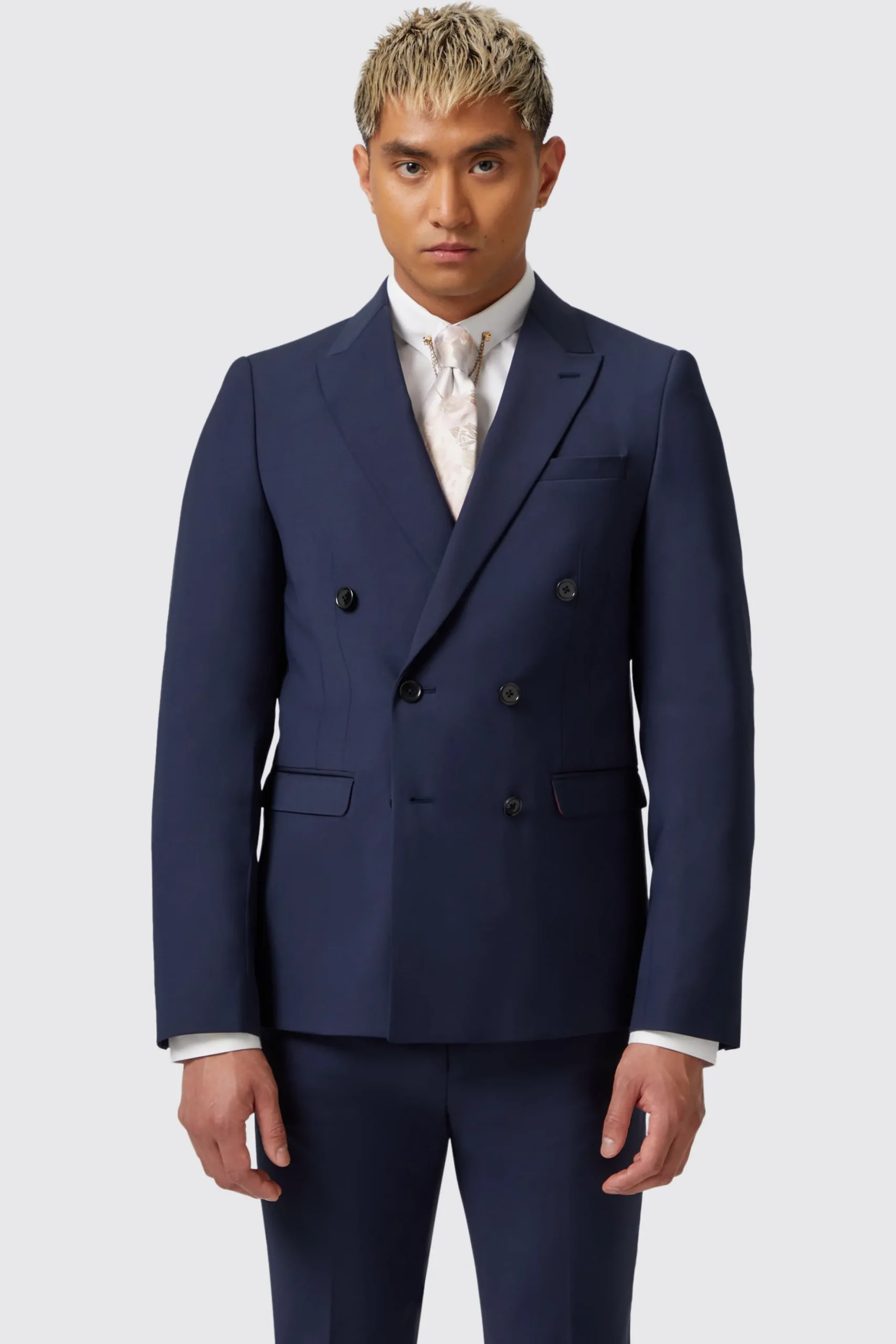 Harwood Slim Fit Navy Double Breasted Wool Jacket