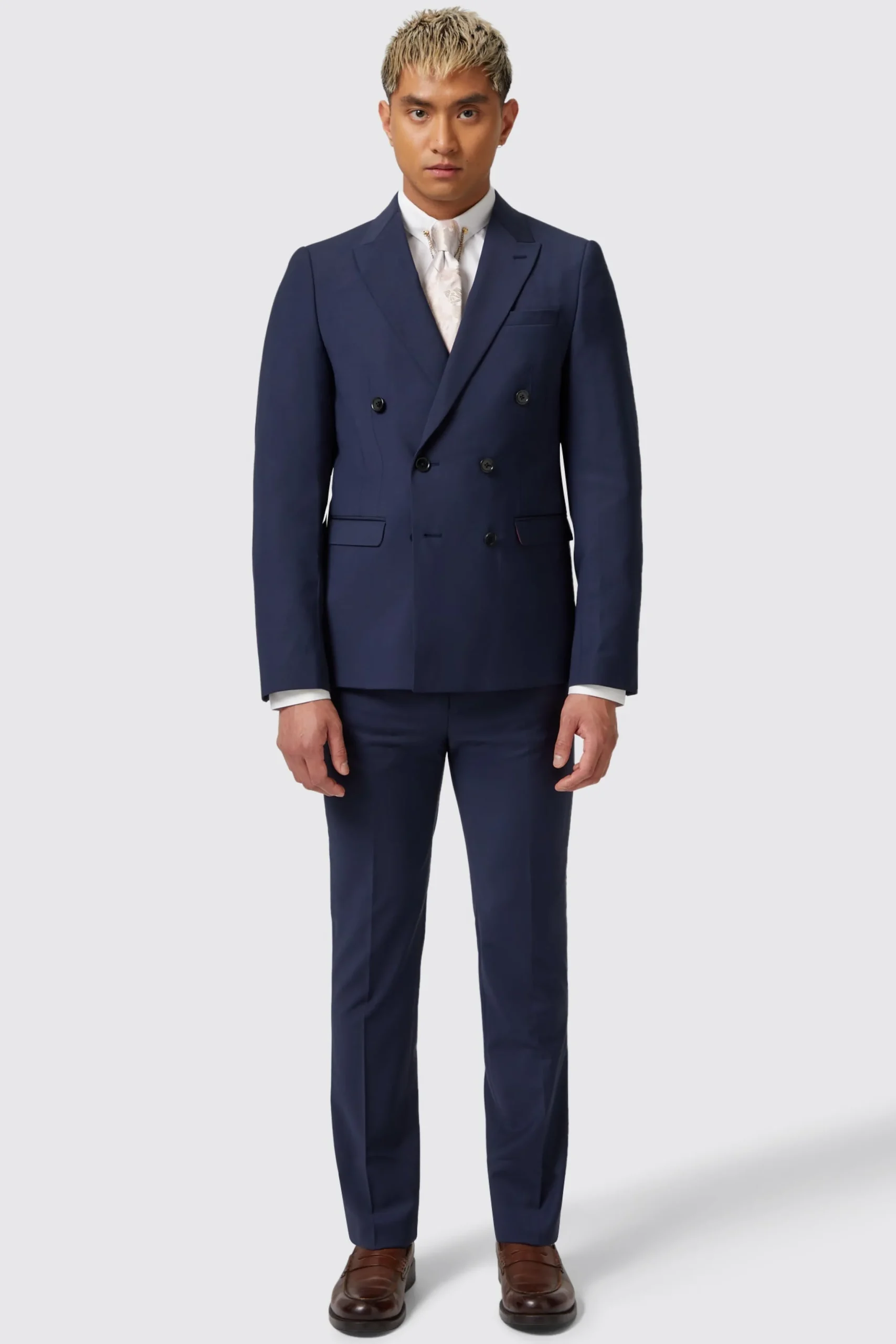 Harwood Slim Fit Navy Double Breasted Wool Suit