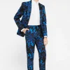 Heron Slim Fit Blue Floral Cotton Trousers