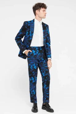 Heron Slim Fit Blue Floral Cotton Suit