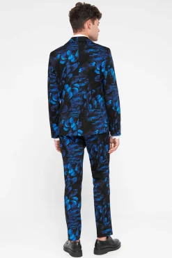 Heron Slim Fit Blue Floral Cotton Trousers