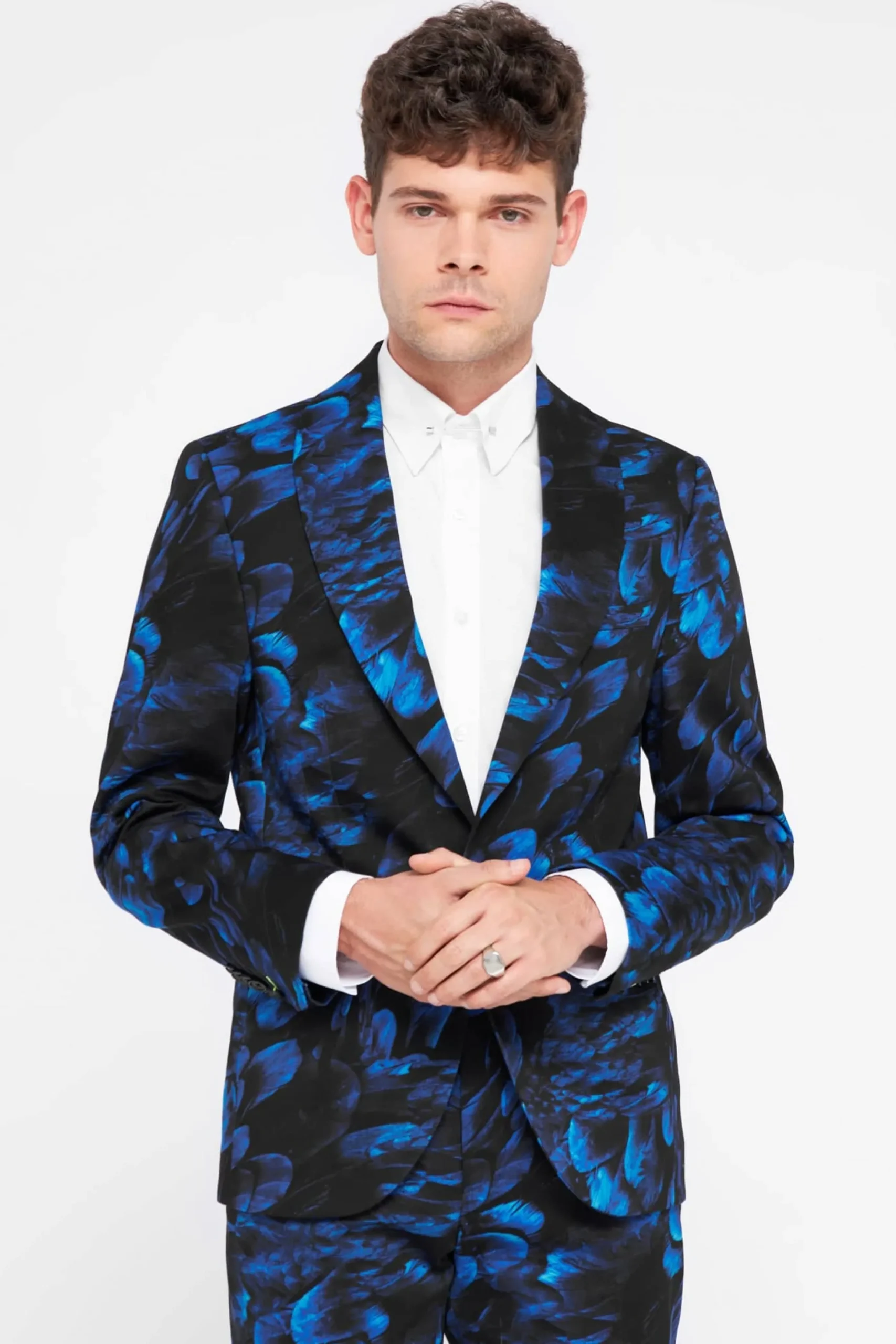 Heron Slim Fit Blue Floral Cotton Suit