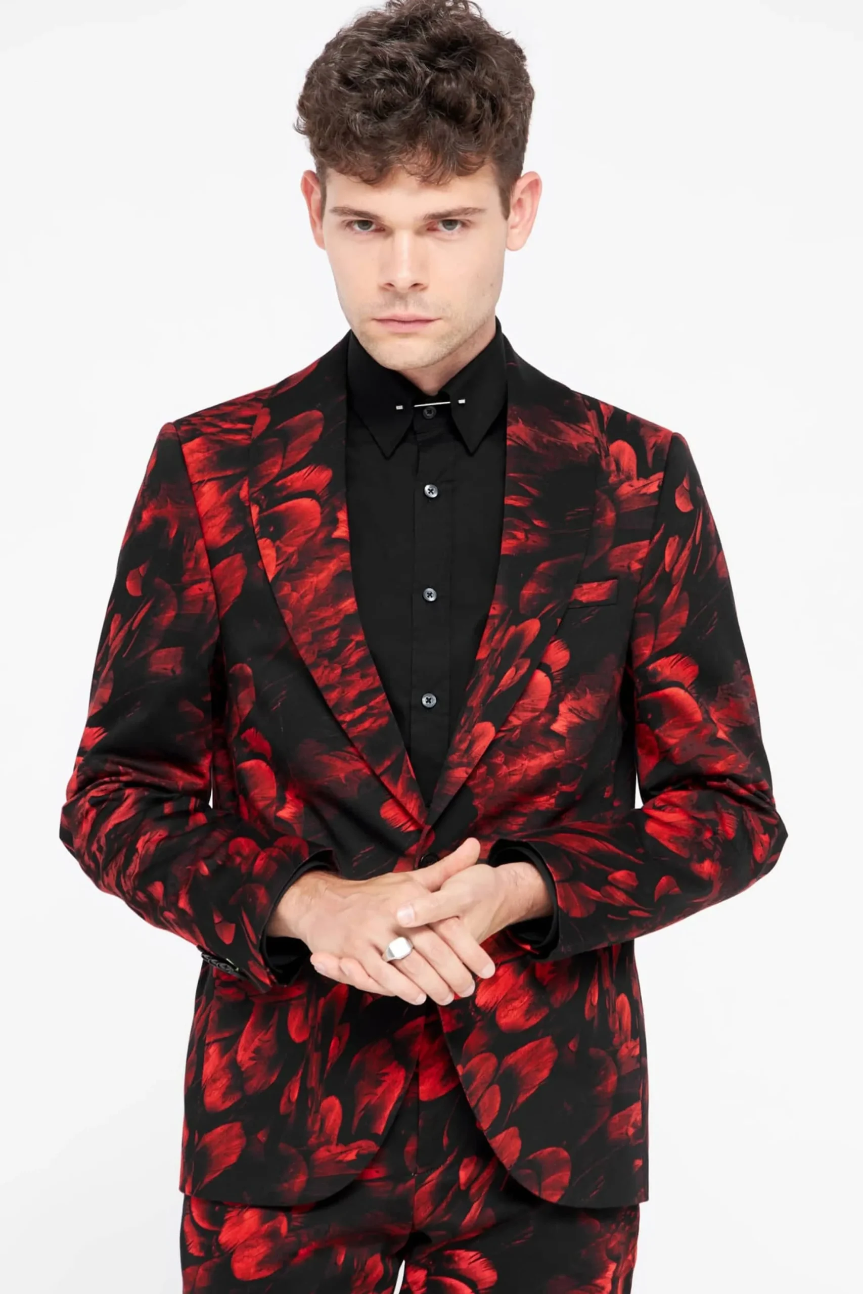 Heron Slim Fit Red Floral Cotton Jacket