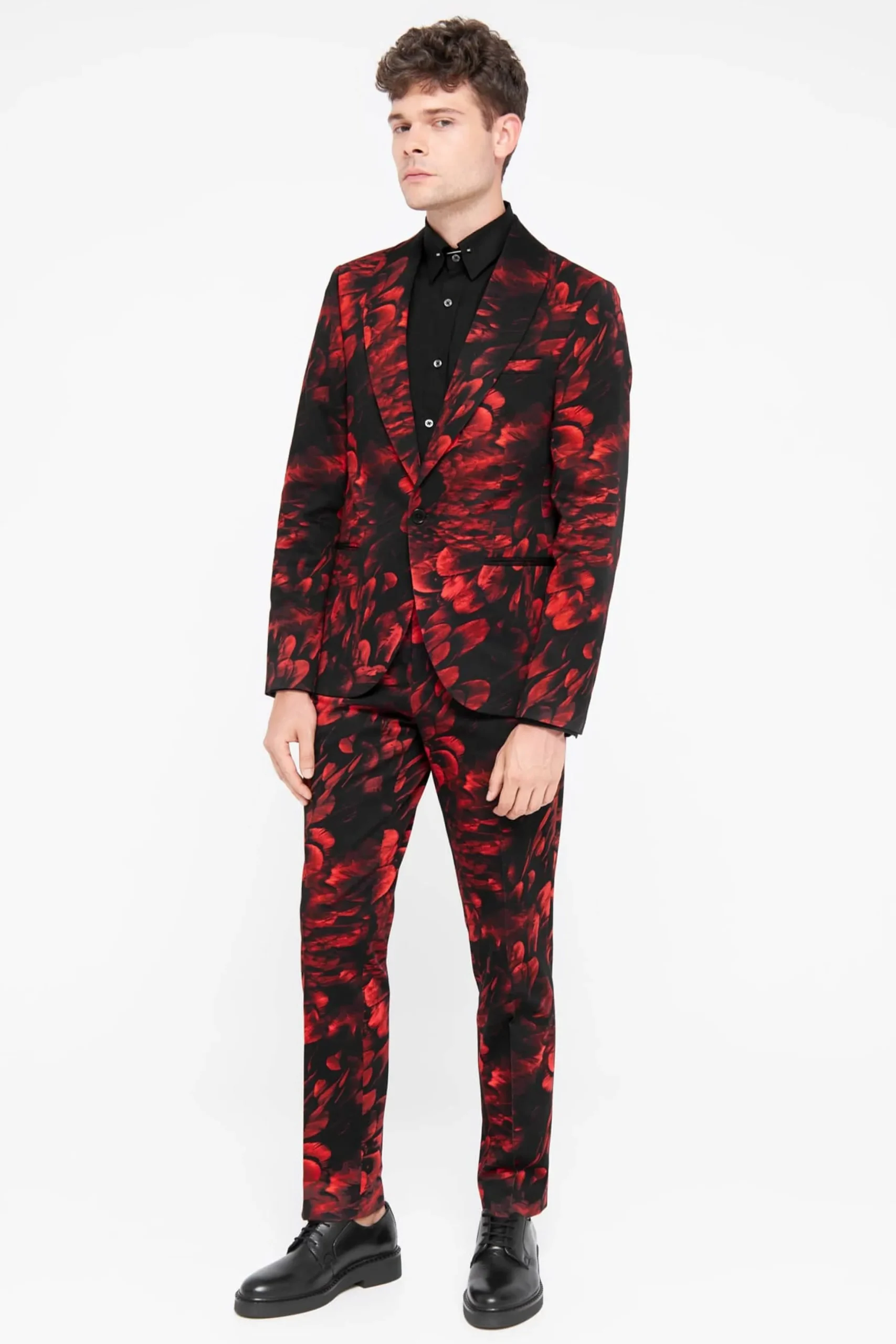 Heron Slim Fit Red Floral Cotton Trousers
